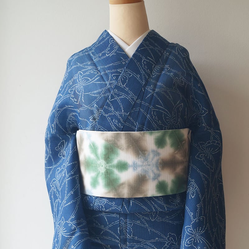 藤井絞】雪花絞り 浴衣 青紺系×緑【綿麻ゆかた】 – きものKUREHA