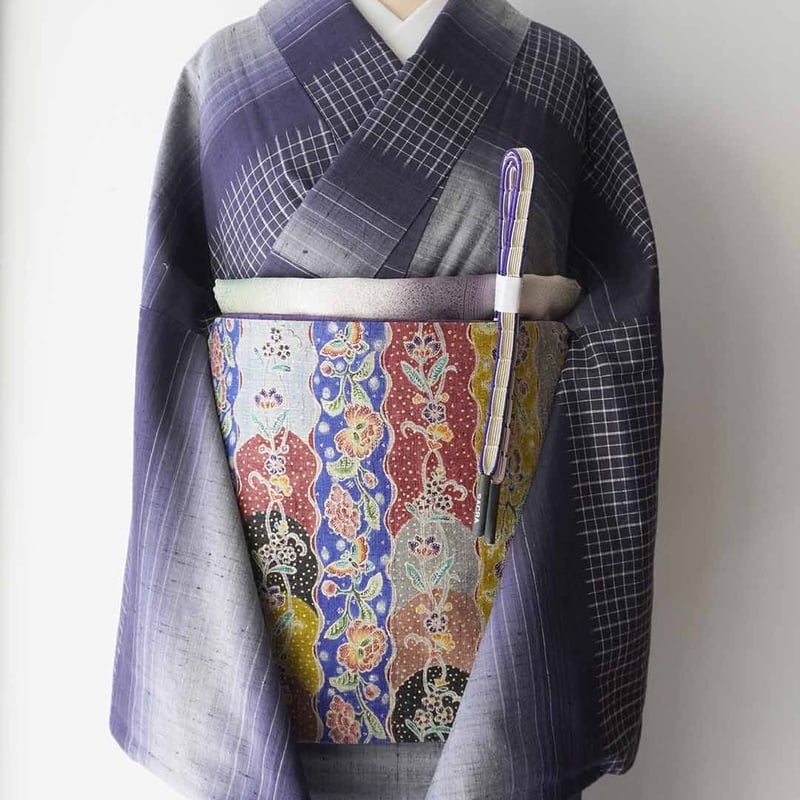 格子の紬☆伝統工芸士「俊弘」トールサイズ着物お洒落