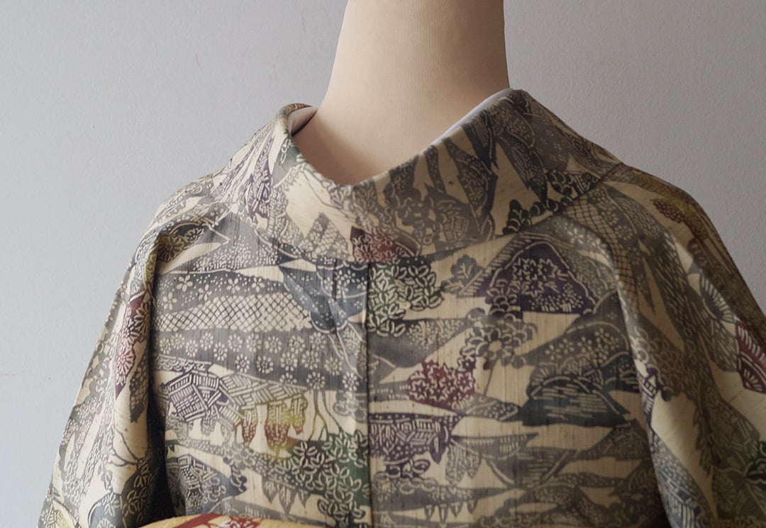 型染め 風景 素敵なデザイン 紬 正絹 T-5148