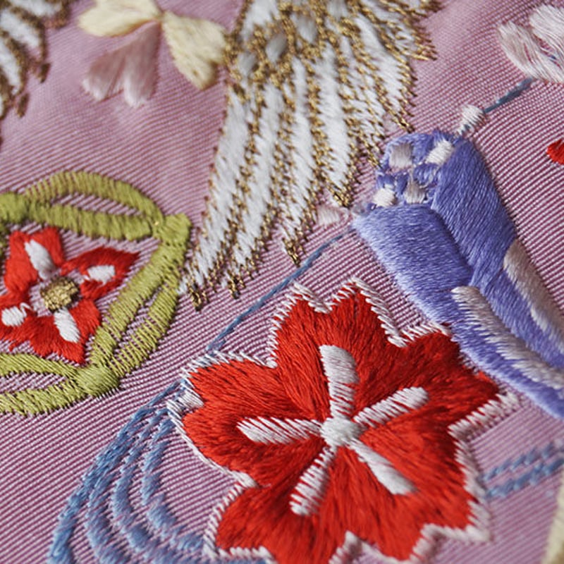 半衿】ピンク地 鶴に桜文 刺繍半衿 №220309Ⓓ | 大山キモノ・ちぇら 
