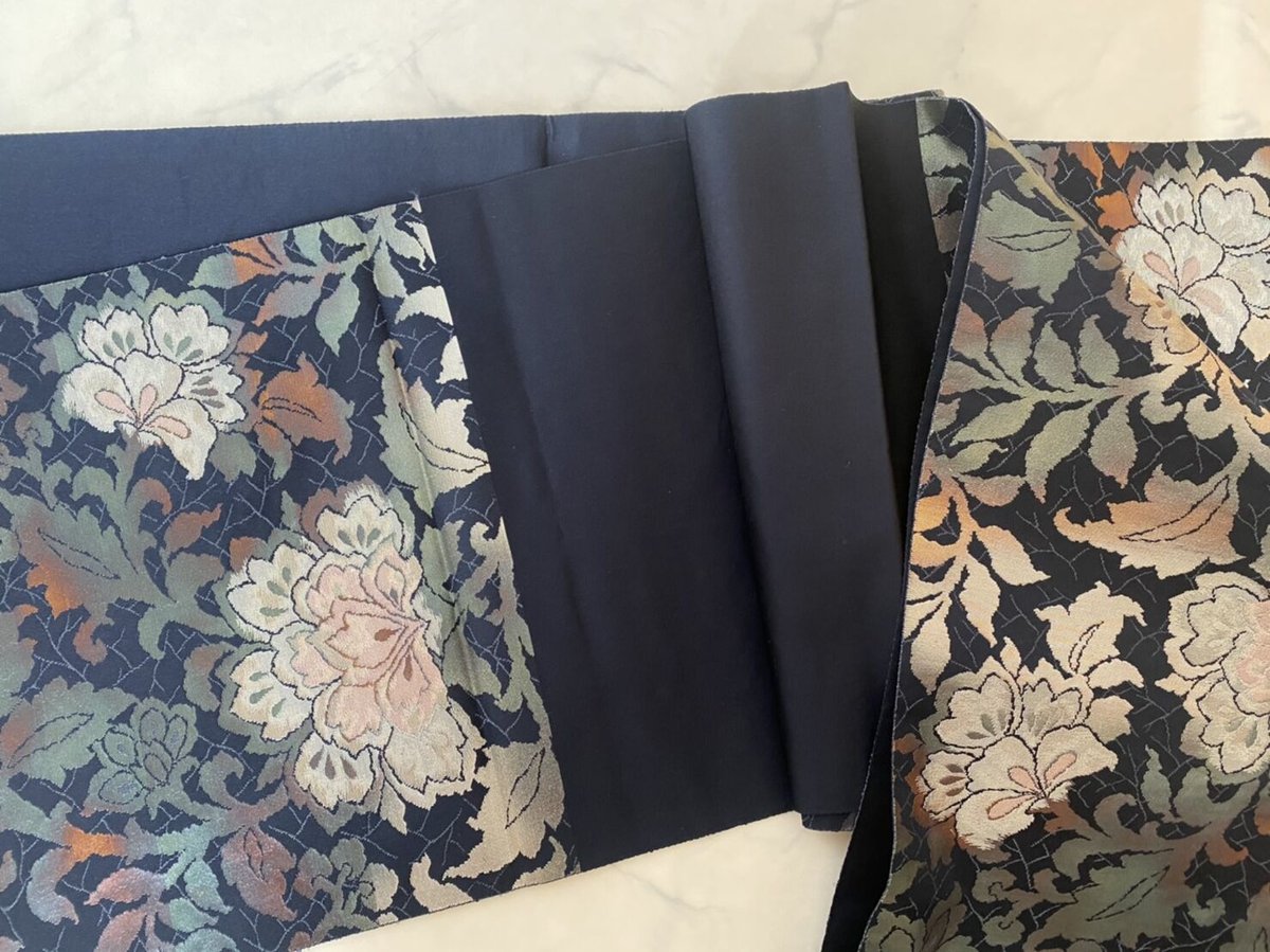 502my83◇服部織物 こはく錦 手工芸 樹下双鳥文 花唐草 花 金糸帯◇美品 502my83◇服部織物 こはく錦 手工芸 樹下双鳥文 花唐草 花 金糸