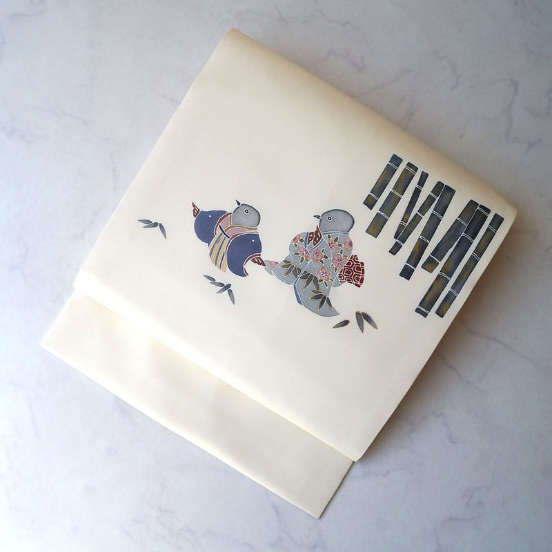 なごや帯】胡粉色地 雀の嫁入り 塩瀬地なごや帯 | 大山キモノ・ちぇら  