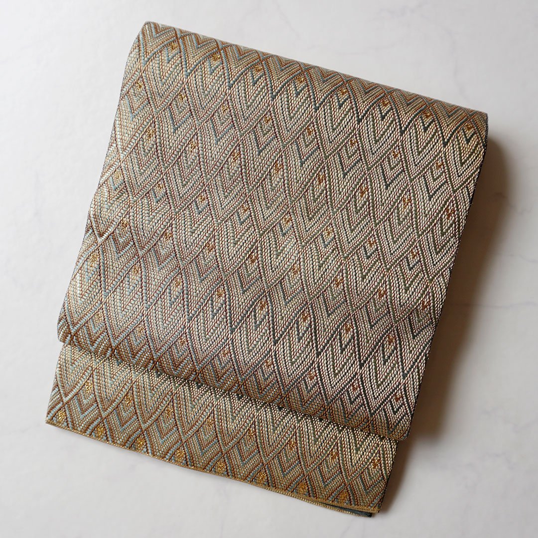 ふくろ帯】淡色納戸色×金色 暈繝笹波文 全通ふくろ帯 | 大山