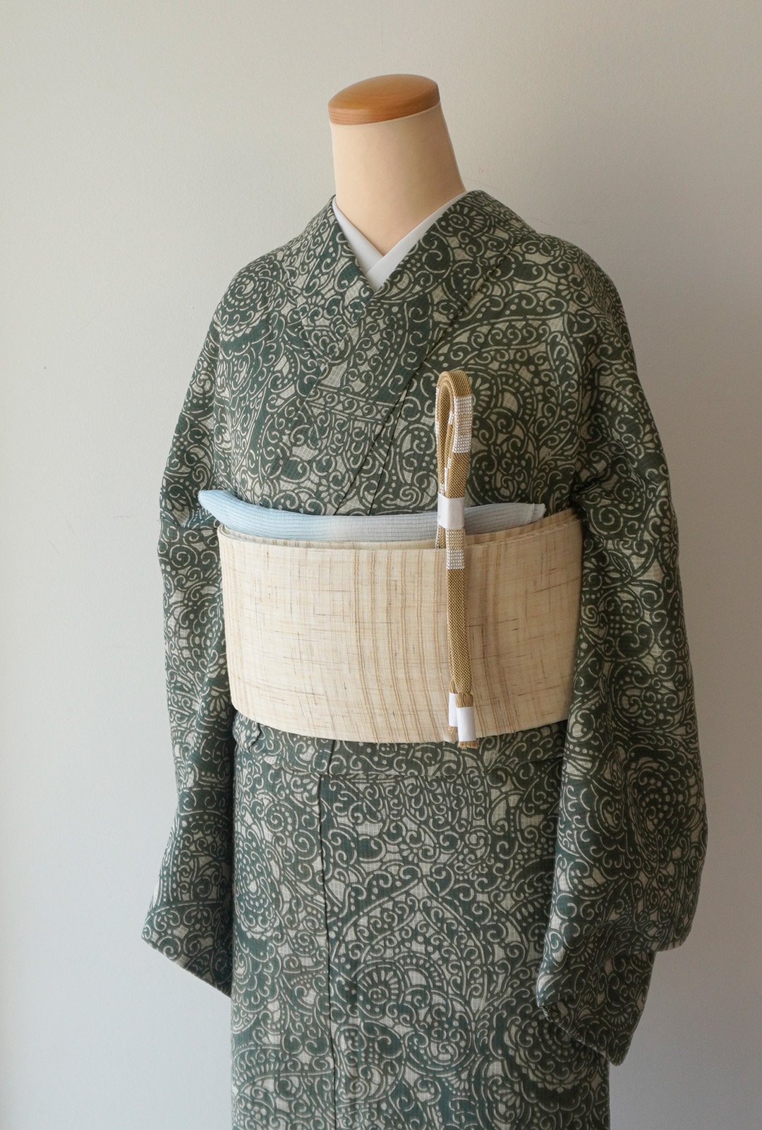 越後小千谷縮型絵染め夏着物、麻紅梅お仕立て上がり 越後小千谷縮型絵染め夏着物、麻紅梅お仕立て上がり 越後小千谷