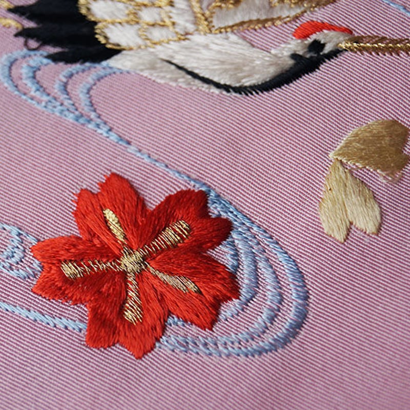 半衿】ピンク地 鶴に桜文 刺繍半衿 №220309Ⓓ | 大山キモノ・ちぇら 