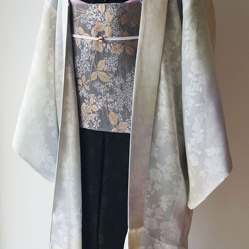新品 正絹 紋紗 反物 斜め暈し 唐草洋花模様 京友禅 コートにも 3403 新品 正絹 紋紗 反物 斜め暈し 唐草洋花模様 京友禅 コートにも