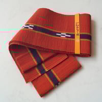 【半幅帯】深緋色　沖縄民芸織物ミンサー織　半幅帯