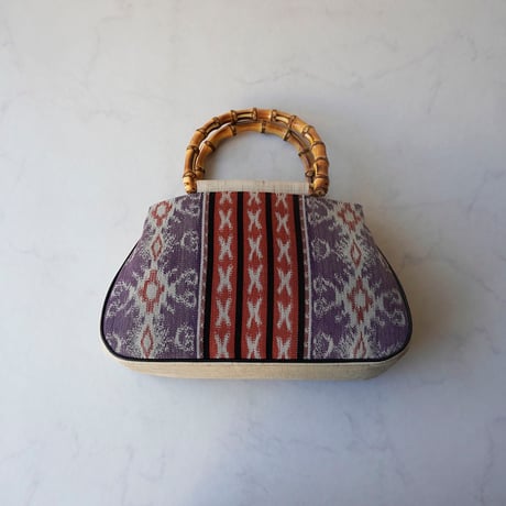 【バッグ】薄紫色×赤茶色　イカット織　トートバッグ