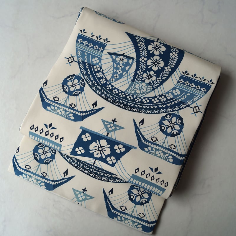 つぶあん様　【 塩瀬 】正絹　名古屋帯　ブルーグレー　灰青　童　時代柄　子宝 つぶあん様 【 塩瀬 】正絹 名古屋帯 ブルーグレー 灰青 童 時代