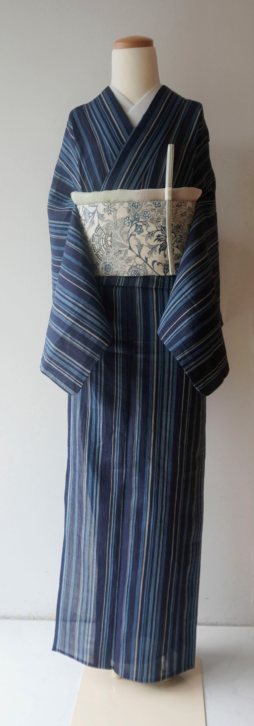 【逸品＊レア品】小千谷縮み　型染め　藍　グレー　麻　特価☆ 2020000018353.jpg