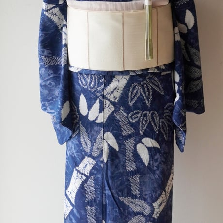 【有松絞り浴衣専門店つゆくさ・浴衣】青藍色　竹　浴衣