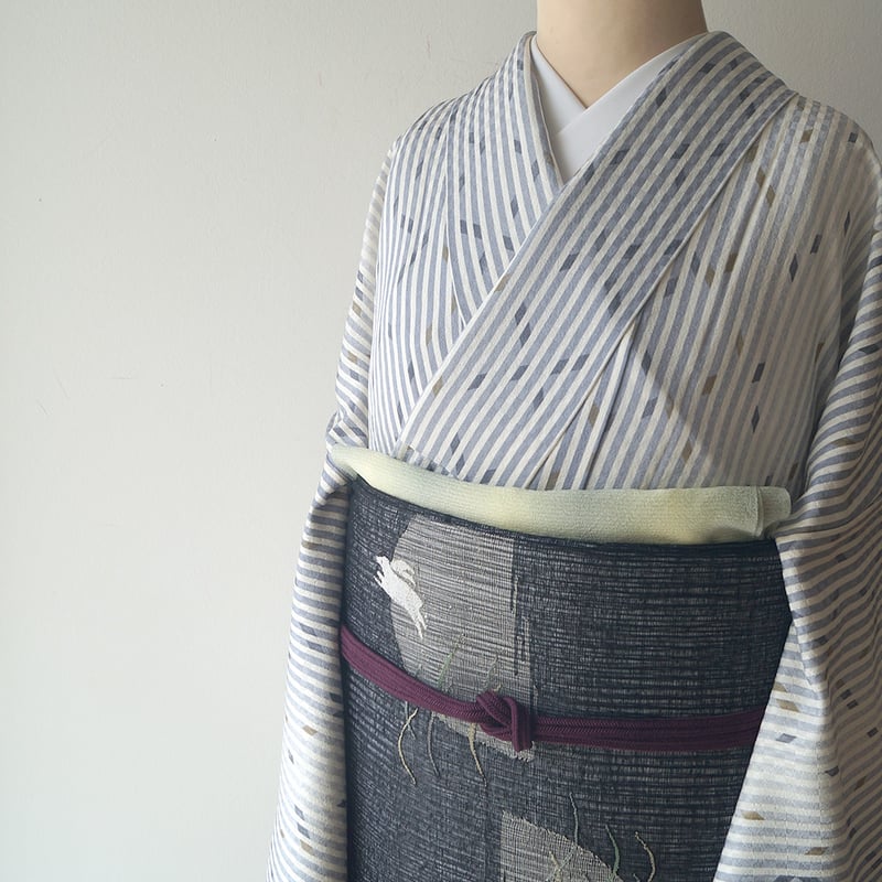 単衣】 縞に隠れ斜め格子 単衣小紋 ゆとりサイズ | 大山キモノ