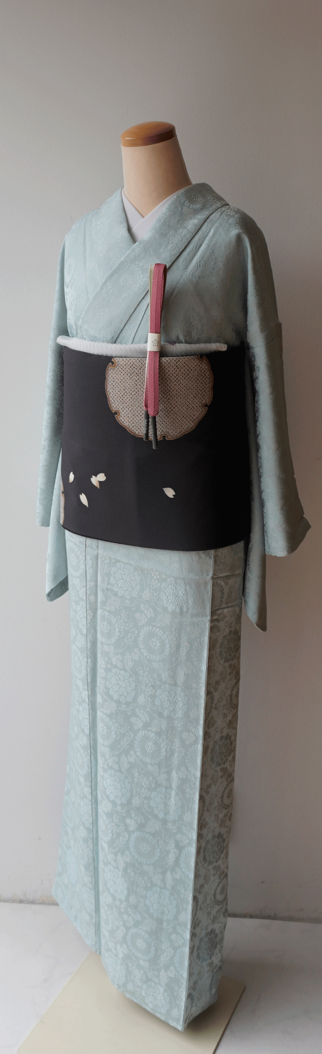 未使用 紬地 訪問着 袷 セルリアンブルー 湖畔白樺文様 伊達衿付き