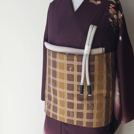 【袷】ボルドー色　茶屋辻文様　紬訪問着