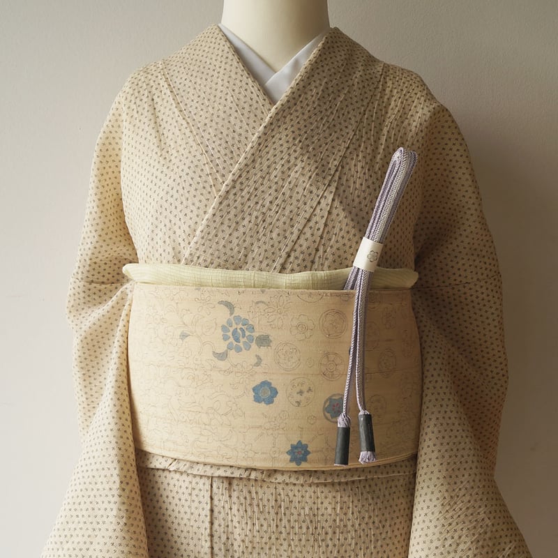 夏・麻】白橡色 変わり蚊絣柄 小千谷縮 証紙付き | 大山キモノ