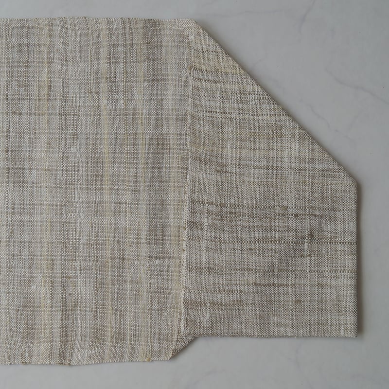 紬さがの 名古屋帯 眼鏡織風 格子柄 ベージュ 八寸 木綿