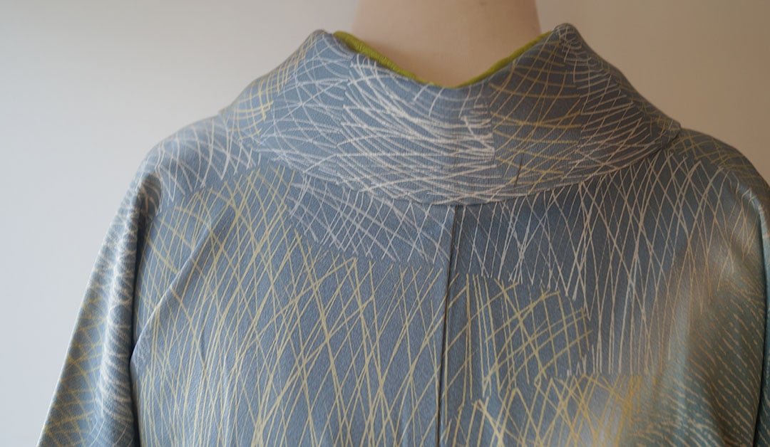 袷】 藍鼠暈かし地 波に松葉散らし文 訪問着 | 大山キモノ・ちぇらうな  