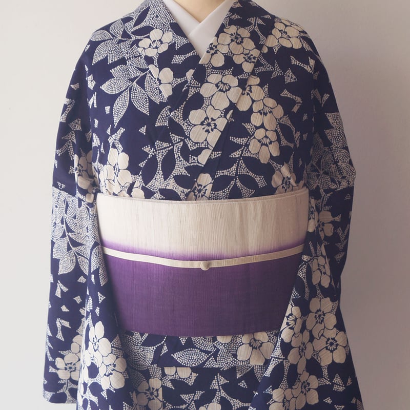 ✦✦ゆき✦✦ 新品 東京本染め 注染 浴衣 しじら織 芙蓉柄 綿麻 浴衣】白色系地 花唐草文 仕立て下ろし 綿麻しじら 浴衣 | 大山