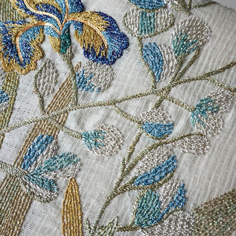 夏ふくろ帯】白地 菖蒲と萩文刺繍 夏ふくろ帯 ますいわ屋扱い