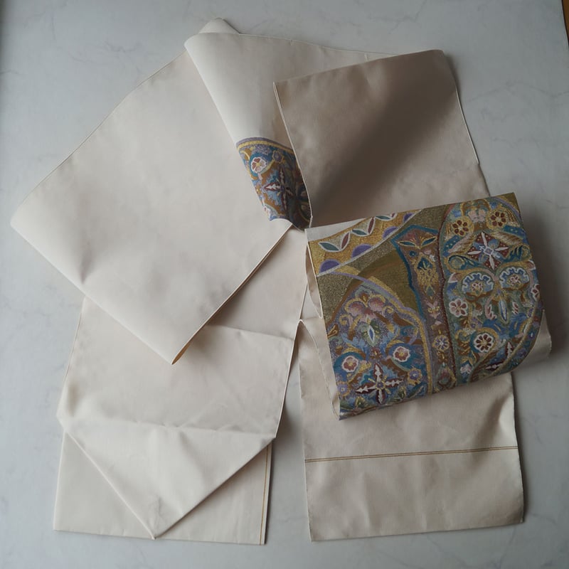 なごや帯】西陣 浅田 爪綴れ 生成り地 抽象花文 なごや帯 | 大山キモノ  