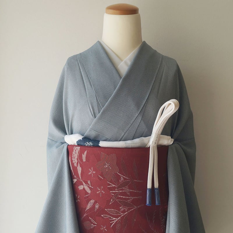 帯揚げ】白色×墨留紺 桔梗輪出し 帯揚げ №250627⑦ | 大山キモノ