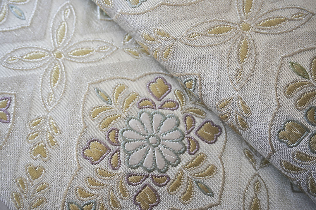 ふくろ帯】白地 花菱文 螺鈿細工ふくろ帯 | 大山キモノ・ちぇらうなぼるた 