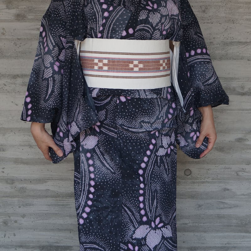 新品　琉球絣　半巾帯　【竺仙】 竺仙・半巾帯】白地 琉球かすり 半巾帯 | 大山キモノ・ちぇら