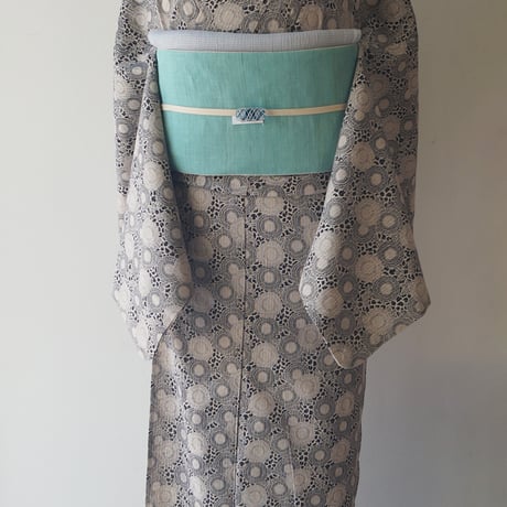 【浴衣】黒×生成色　菊唐草文　浴衣