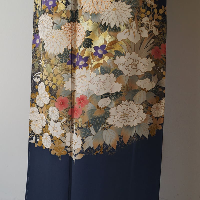 袷】濃藍色 四季花文 訪問着 | 大山キモノ・ちぇらうなぼるた 