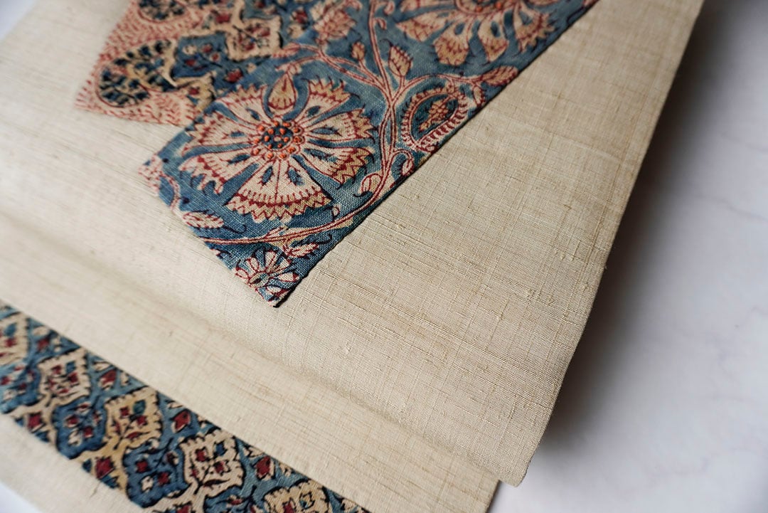 なごや帯】白橡色地 インド更紗 扇状文 創作 仕立て下ろし なごや帯  