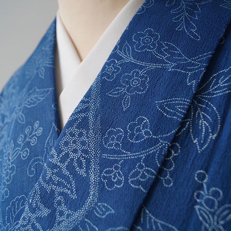 浴衣】竺仙・藍色地 花唐草文と菱文の浴衣 | 大山キモノ・ちぇら
