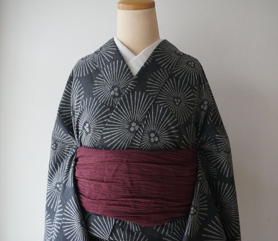 竺仙ちくせん麻くすみブルー青兵児帯へこ帯