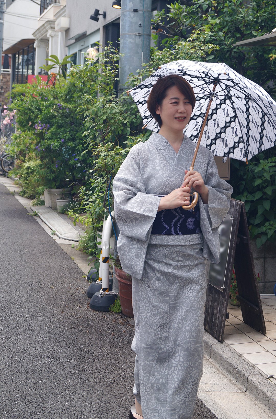 綿紅梅 浴衣 紺色×白 紅葉 名古屋帯と2点セット