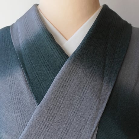 【袷】虫襖×錫色　市松文　小紋