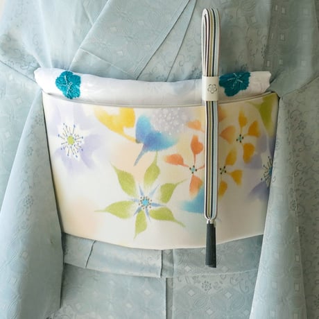 【なごや帯】胡粉色地　花文　開きなごや帯