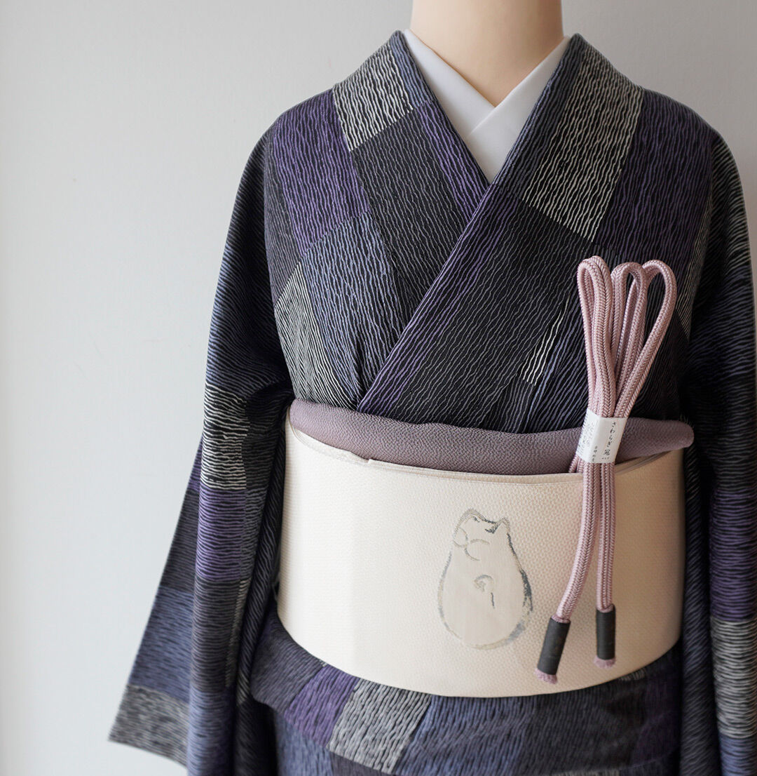 絽小紋 千地泰弘 五泉 フグ柄 盛夏 黒地 正絹 反物（【袷】千地泰弘作 