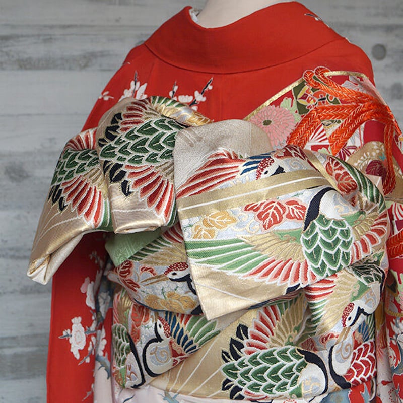 アンティーク 鶴 丸帯 ≪人気≫平和屋野田店□アンティーク 大正ロマン