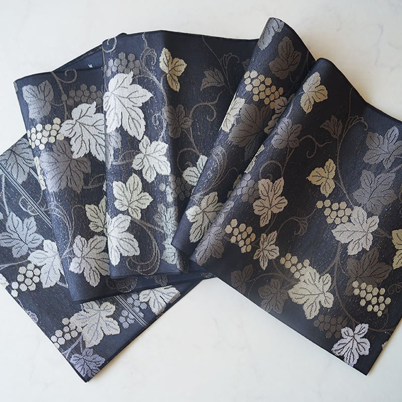 夏ふくろ帯】黒色地 葡萄唐草文 紗ふくろ帯 | 大山キモノ・ちぇらうな  