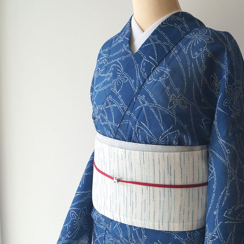 半幅帯　麻　和紙　高級　水色 380cm 半幅帯 麻 和紙 高級 水色 380cm