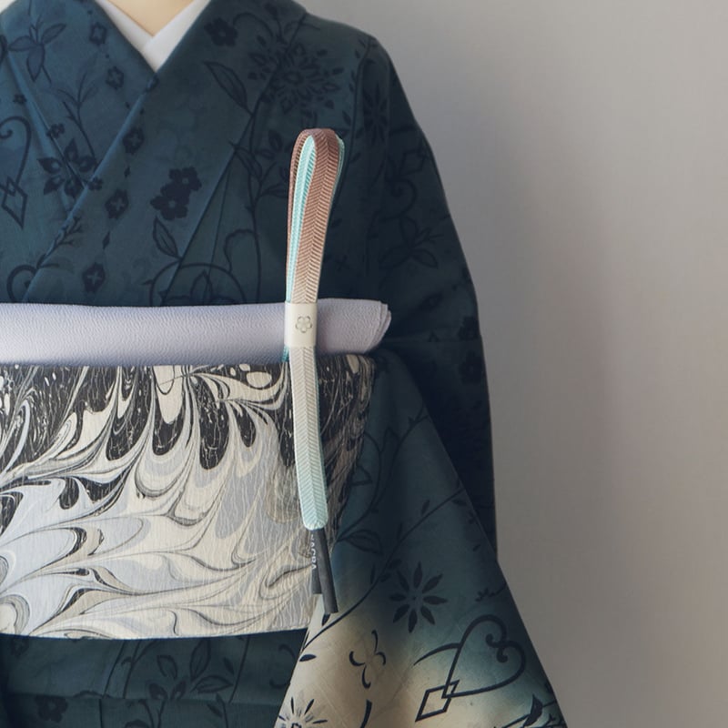 ふくろ帯】モノトーン 墨流し文 ふくろ帯 | 大山キモノ・ちぇら