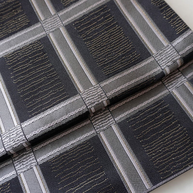 袋帯 変わり格子 流線模様 よろけ縞 ダークトーン 着物 023a d 楽天