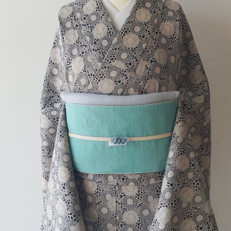 【浴衣】黒×生成色　菊唐草文　浴衣