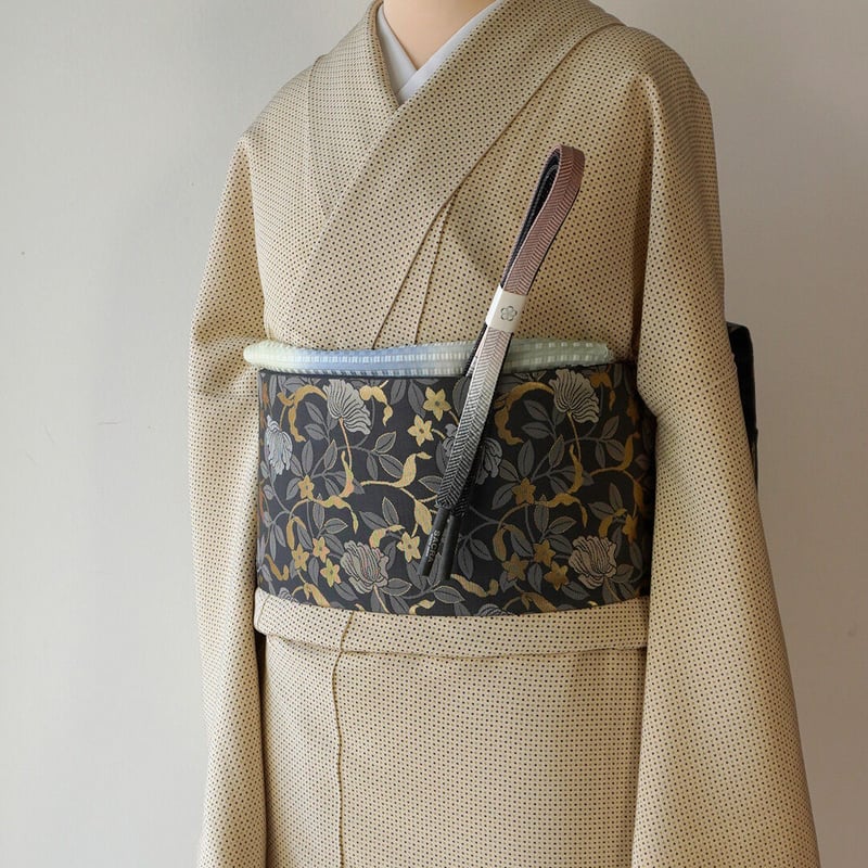 縁」150cm～156cm 夏物 駒絽 象牙色 織り 小紋 正絹 C165 