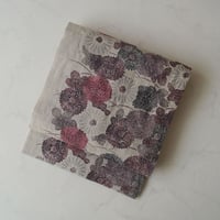 【夏なごや帯】摺型友禅 多ち花製 灰色地　菊文  麻 名古屋帯