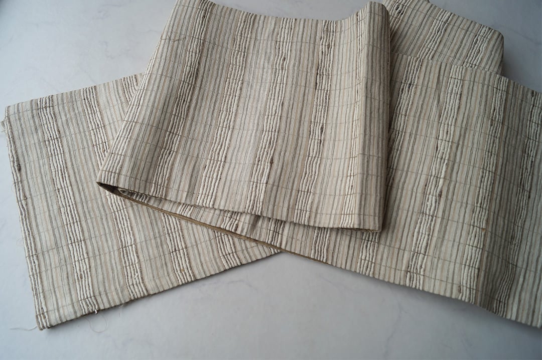 野蚕糸 ムガシルク 袋帯 全通柄 横段 未使用 イ5942 fit=scale-down,w=1200