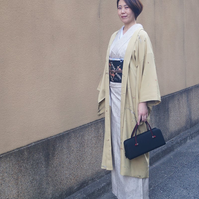 小紋　美品　落ち着いた濃いグレー　唐花　正絹　162cm ゆったりサイズ 1af3bd90e65c59aca407c144a8b9e2