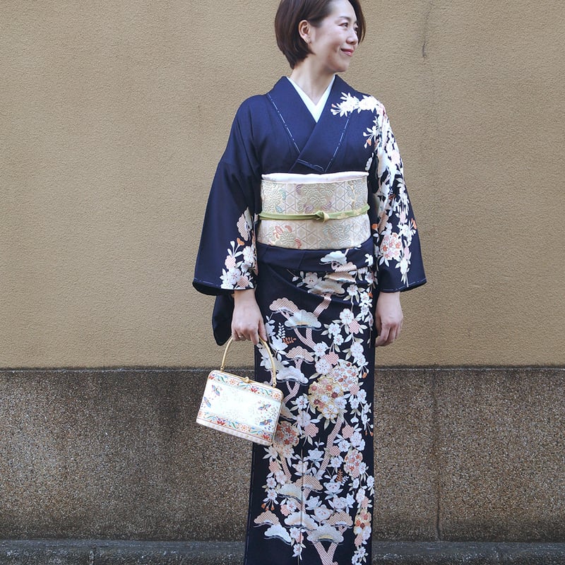 正絹　訪問着　やまと　大きいサイズ　しつけつき やまとオリジナル訪問着レンタル 和紙染 濃灰 M | 訪問着