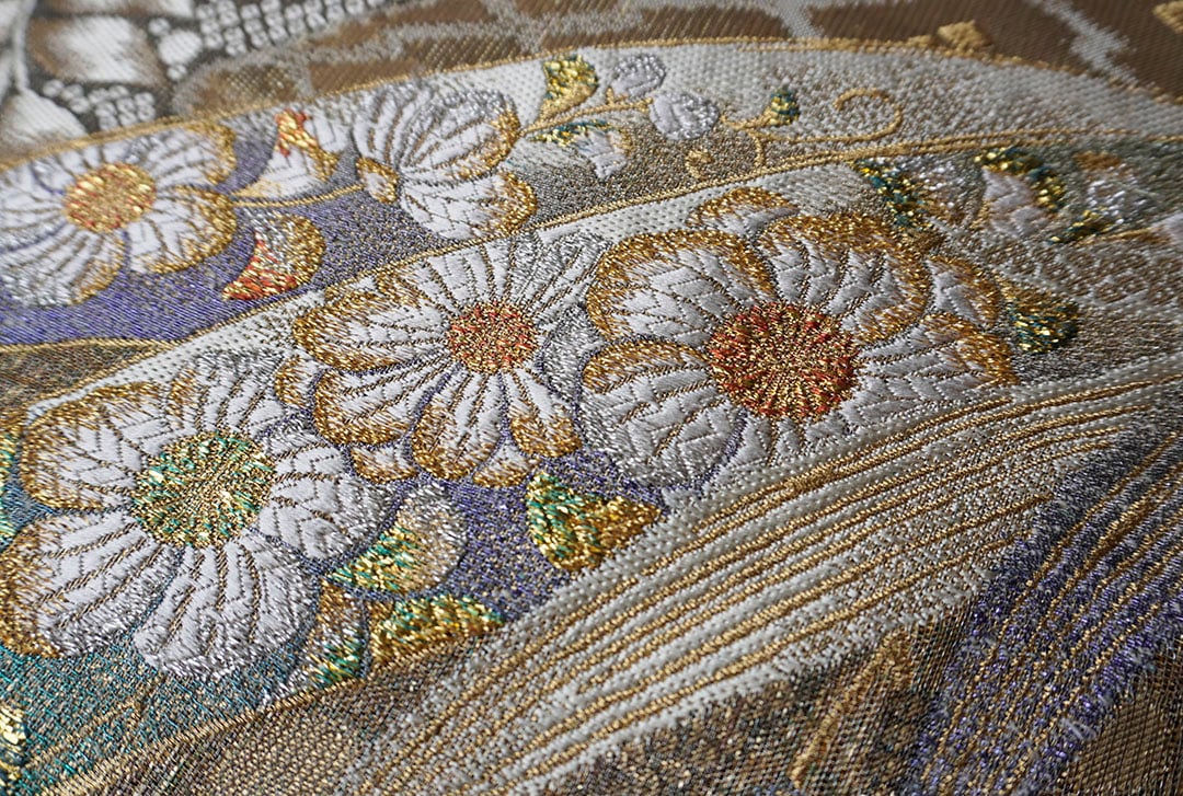 ふくろ帯】鈍い金色ベース 笹花文 ふくろ帯 | 大山キモノ・ちぇ ふくろ帯】鈍い金色ベース 笹花文 ふくろ帯 | 大山キモノ・ちぇ