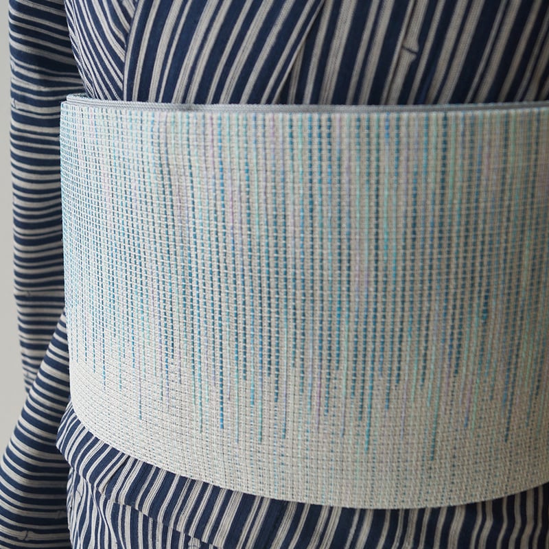 半幅帯】ブルーパープル系 横段縞柄 麻半幅帯 No.240821㉖ | 大山  