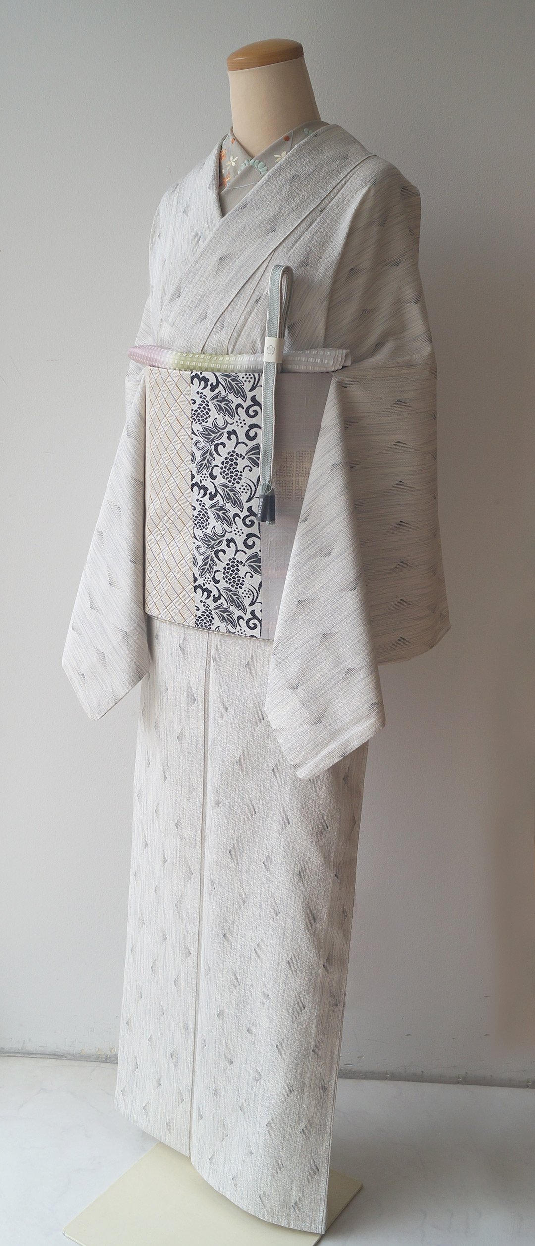 □美品□ハンドメイド□手縫い□矢羽柄 袷長着□ レディース □美品□ハンドメイド□手縫い□矢羽柄 袷長着□ レディース
